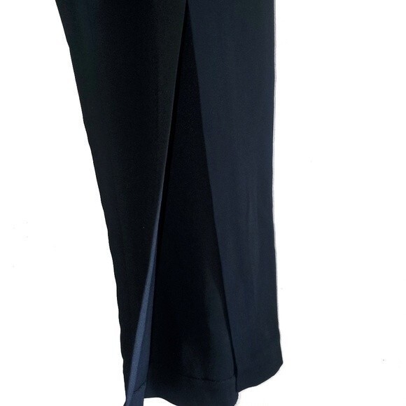 JONATHAN SIMKHAI Black Satin Combo Front Slit Pants with Button Detail sz 2 - Picture 5 of 11
